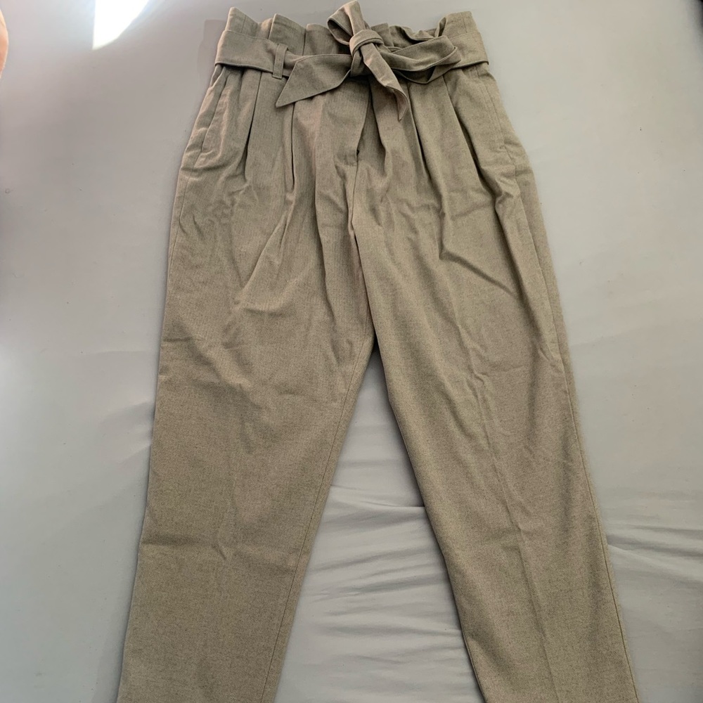 J. Crew Paperbag Waist Belted Gray Stretch Pants